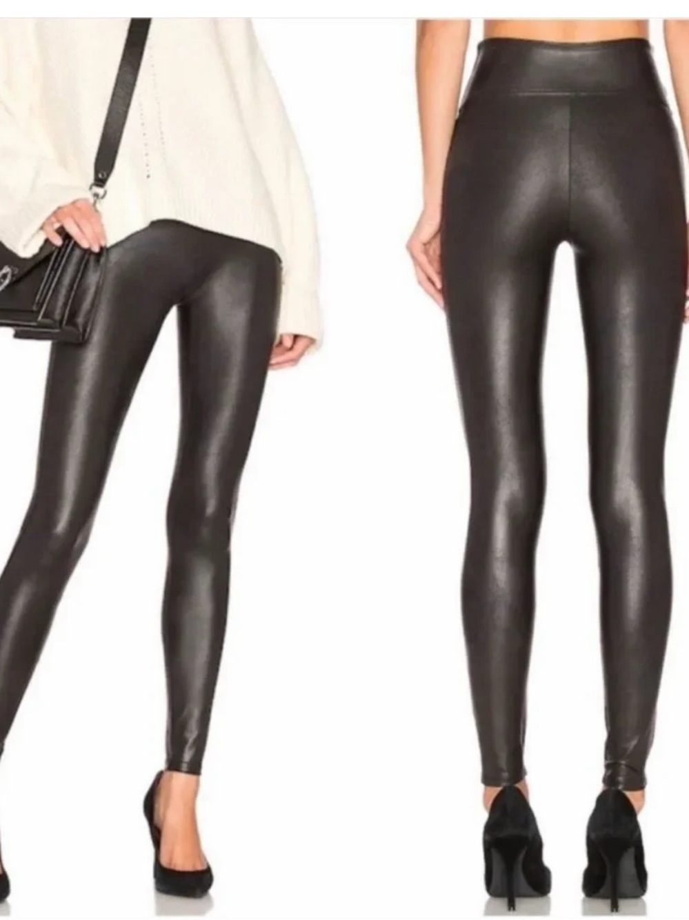 Spanx Black Faux Leather Leggings Small Petite SP Pants